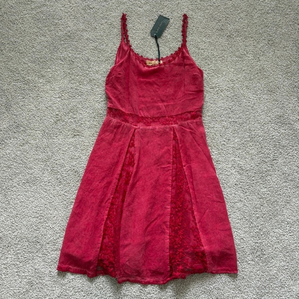 Black Swan Boho Festival Dress Womens M Red Lace Ren Faire Coquette Peasant